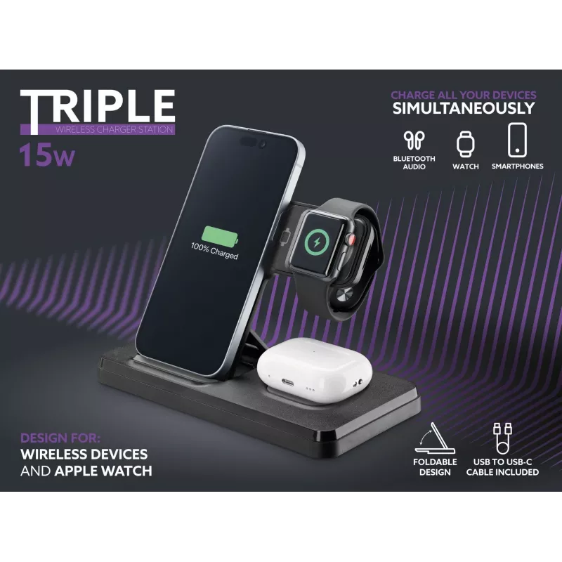 Tech Pop mobile device dock station Smartwatch/Smartphone Schwarz