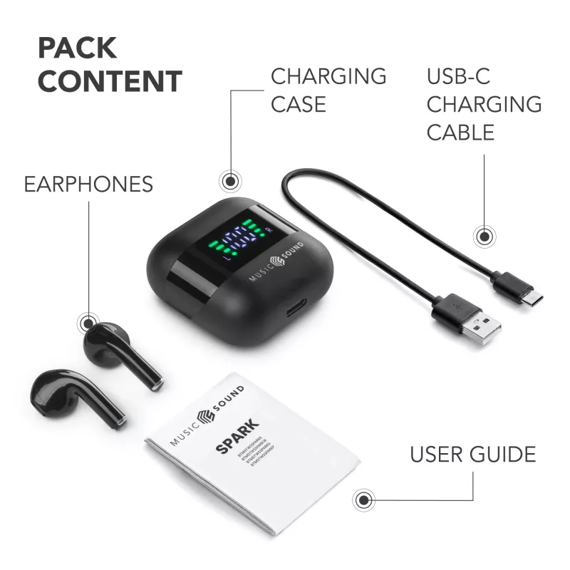 Music Sound SPARK Auricolare TWS con Display LED