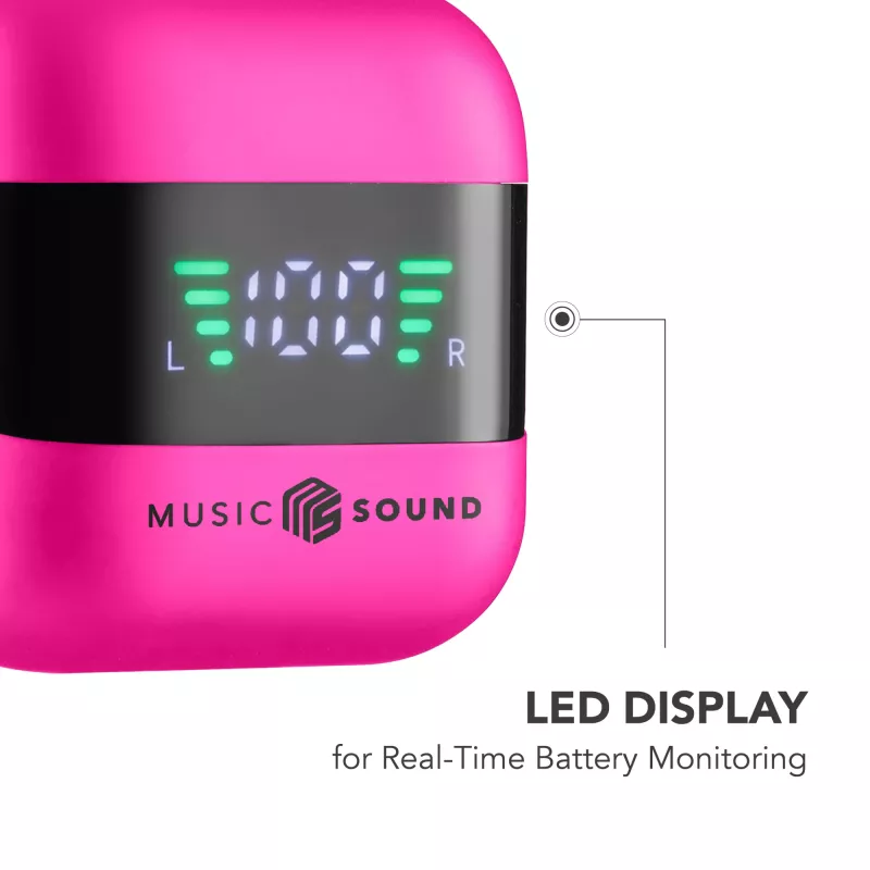 Music Sound SPARK Auricolare TWS con Display LED, True Wireless Stereo (TWS), Anrufe/Musik, 66 g, Headset, Pink