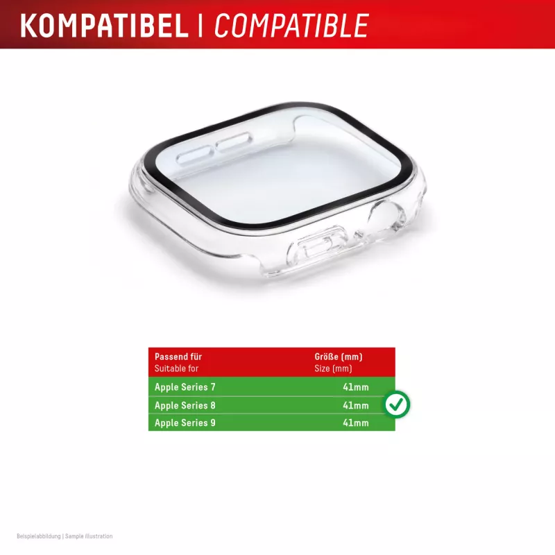 Displex 10H Temperglas für Apple Watch 9/8/7 (41mm), Ganzkörper-Schutz, IP68, Snap-On, transparent