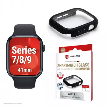 PanzerGlass Displex 10H Temperglas-Ganzkörperschutz für Apple Watch 41 mm (Series 9/8/7), IP68, Snap-On, Schwarz matt