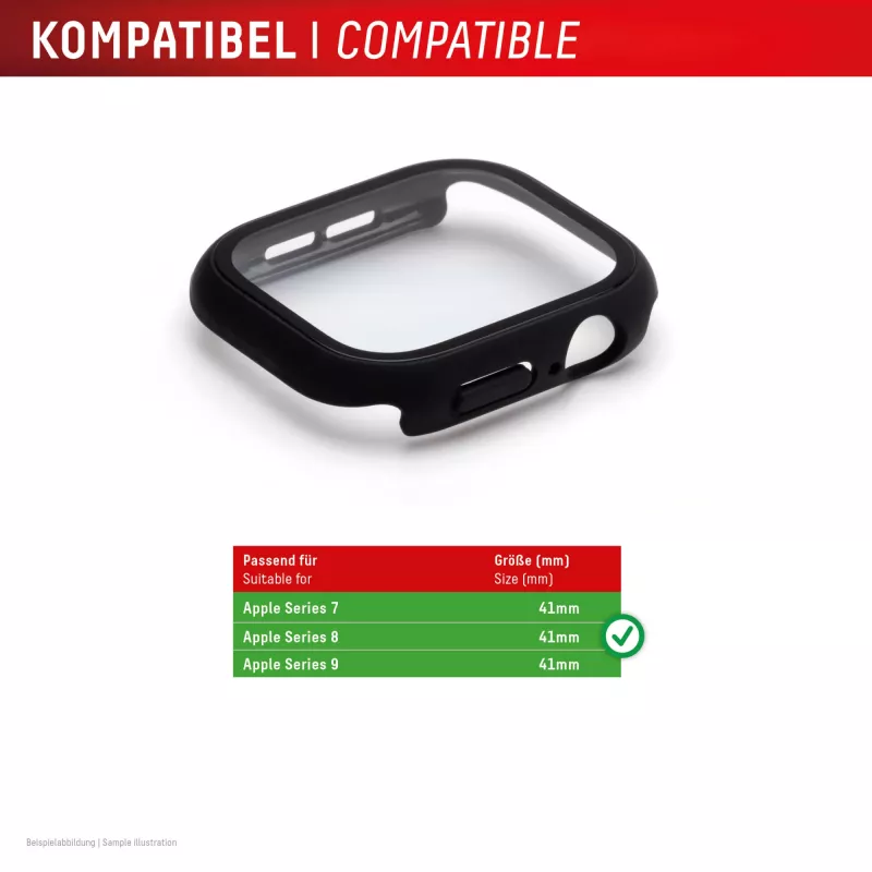 PanzerGlass Displex 10H Temperglas-Ganzkörperschutz für Apple Watch 41 mm (Series 9/8/7), IP68, Snap-On, Schwarz matt