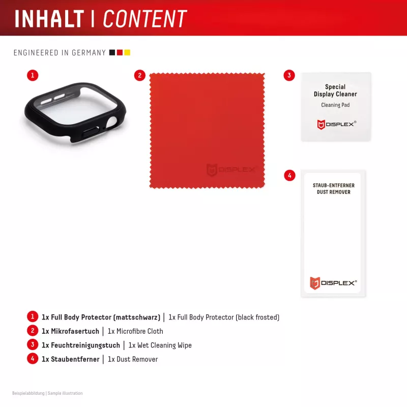 Displex 10H gehärtetes Glas für Apple Watch 11/10 (42mm), Ganzkörper-Hülle, IP68, Snap-On, schwarz matt