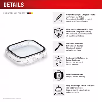 Bildschirmschutz PanzerGlass Displex 10H für Apple Watch 9/8/7 45mm, vollflächiges gehärtetes Glas, IP68, Snap-on, transparent