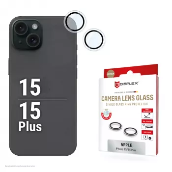 Displex Premium Kameraobjektiv-Glas, iPhone 15/15 Plus, 10H, Einzelringe, DLC, transparent, Quick Mount