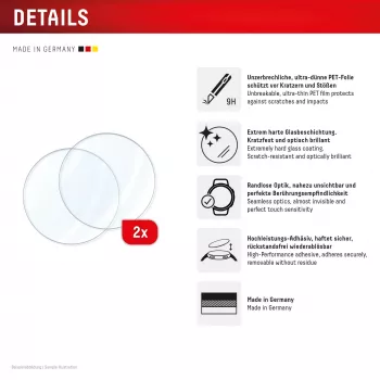 Displex 9H Glas Galaxy Watch 7/6 (44mm), 2er-Pack, ultradünn, randlos, Anti-Fingerprint, made in Germany