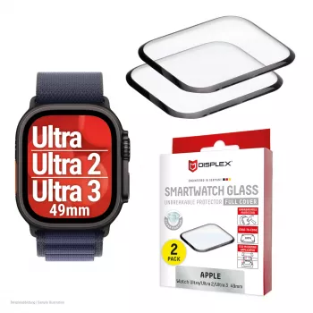 Displayschutz Displex Unbreakable Full Cover Smart Glass für Apple Watch Ultra 3/Ultra 2/Ultra (49 mm), 2er-Pack, randlos, transparent