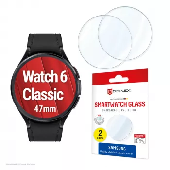 Displex 9H Glass Galaxy Watch 6 Classic (47mm), 2er-Pack, ultradünn, randlos, Anti-Fingerabdruck, Made in Germany