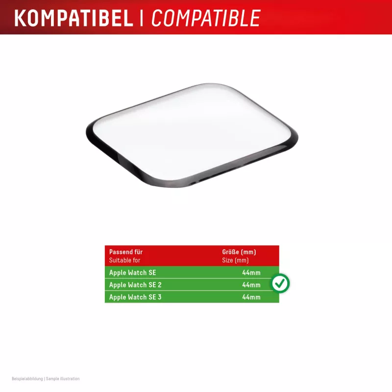 Displex Unzerbrechliche Vollabdeckung Smart Glass Apple Watch SE3/SE2/SE (44mm), 2er-Pack, Ultradünn, Randlos, Eco Mount