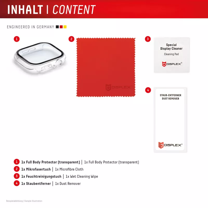 Displex 10H Temperglas für Apple Watch SE3/SE2/SE (40 mm), Full-Body-Hülle, IP68, Snap-On, transparent