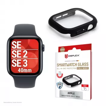Displayschutz PanzerGlass Displex 10H für Apple Watch SE3/SE2/SE (40 mm) – Ganzkörper, IP68, aufsteckbar, schwarz matt