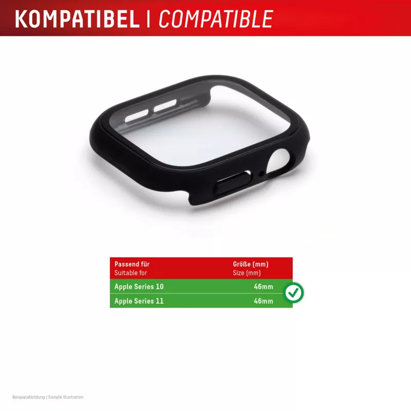 Displex 10H Temperglas für Apple Watch 11/10 (46 mm), Ganzkörperschutz, IP68, Snap-On, schwarz matt