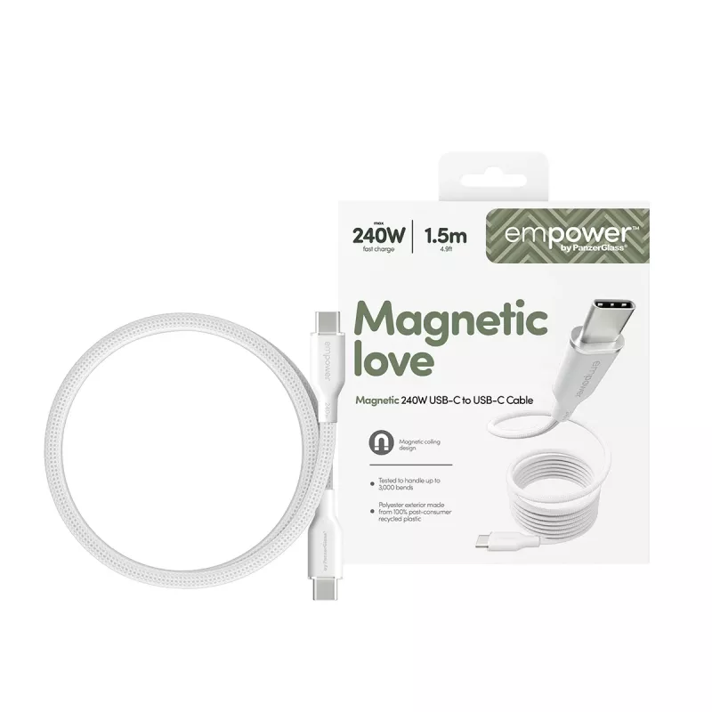 PanzerGlass empower™ by ® Magnetic 240W USB-C-zu-USB-C-Kabel | USB 2.0 | 1,5 m | Silver White