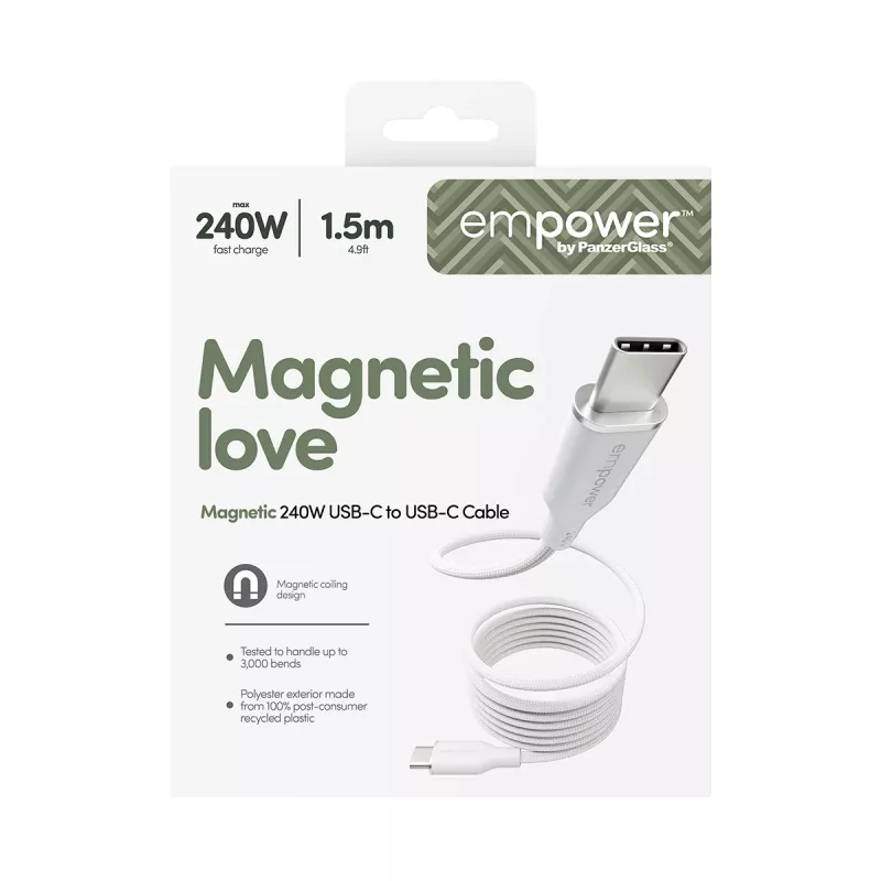 PanzerGlass empower™ by ® Magnetic 240W USB-C-zu-USB-C-Kabel | USB 2.0 | 1,5 m | Silver White