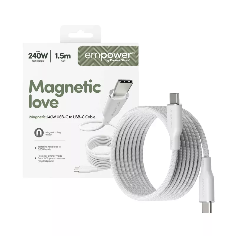 PanzerGlass empower™ by ® Magnetic 240W USB-C-zu-USB-C-Kabel | USB 2.0 | 1,5 m | Silver White