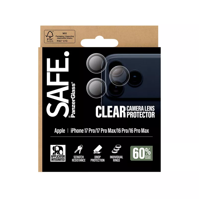 PanzerGlass SAFE. by ® Kamera-Objektivschutz Transparent iPhone 17 Pro | iPhone 17 Pro Max | iPhone 16 Pro | 16 Pro Max