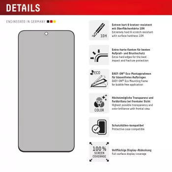 Displex Sichtschutz-Displayschutzfolie (10H) für Samsung Galaxy S25 FE/S24 FE, Eco-Montagerahmen, Sichtschutzfilter
