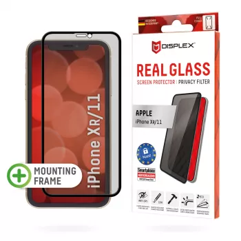 Displex Privacy Full Cover Screen Protector (10H) für Apple iPhone XR/11, Montagerahmen, Privacy-Filter, gehärtetes Glas, kratzfeste Schutzfolie, case-freundlich