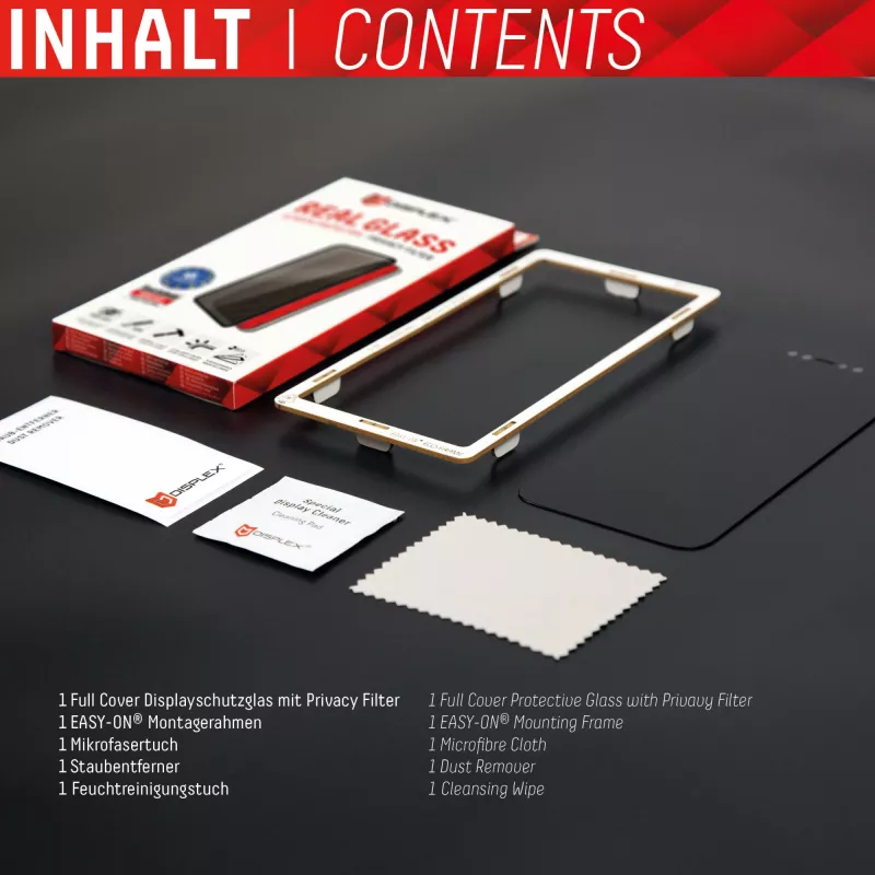 Displex Privacy Full Cover Screen Protector (10H) für Apple iPhone XR/11, Montagerahmen, Privacy-Filter, gehärtetes Glas, kratzfeste Schutzfolie, case-freundlich