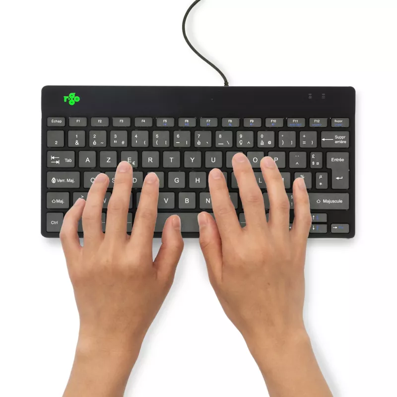 R-Go Tools Ergonomische Tastatur R-Go Compact Break, kompakte Tastatur mit Pausen-Software, AZERTY (FR), kabelgebunden, schwarz
