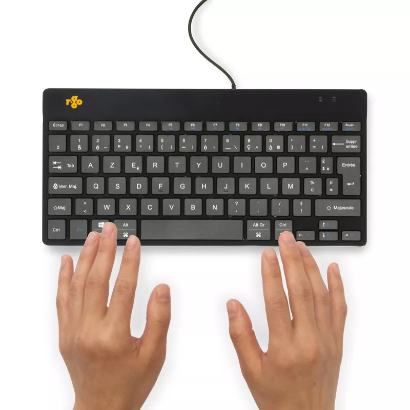 R-Go Tools Ergonomische Tastatur R-Go Compact Break, kompakte Tastatur mit Pausen-Software, AZERTY (FR), kabelgebunden, schwarz