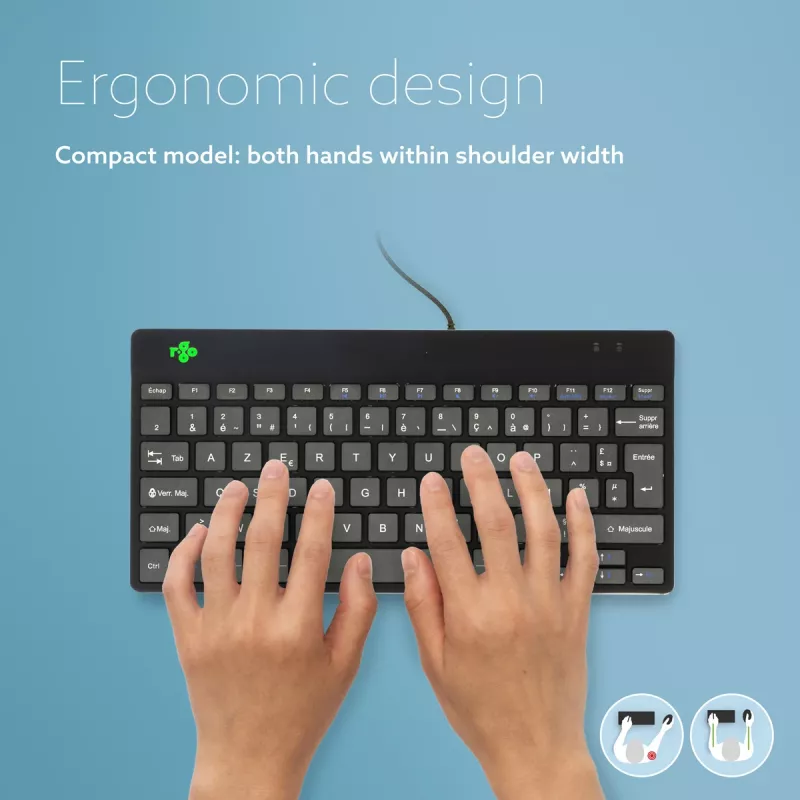 R-Go Tools Ergonomische Tastatur R-Go Compact Break, kompakte Tastatur mit Pausen-Software, AZERTY (FR), kabelgebunden, schwarz