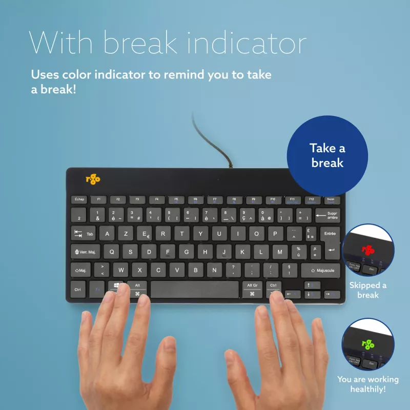 R-Go Tools Ergonomische Tastatur R-Go Compact Break, kompakte Tastatur mit Pausen-Software, AZERTY (FR), kabelgebunden, schwarz