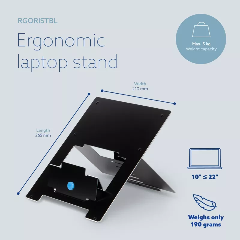 R-Go Tools Laptop-Ständer R-Go Riser Flexible, verstellbarer faltbarer Laptop-Riser, ergonomisch, Hylite-Aluminium, schwarz