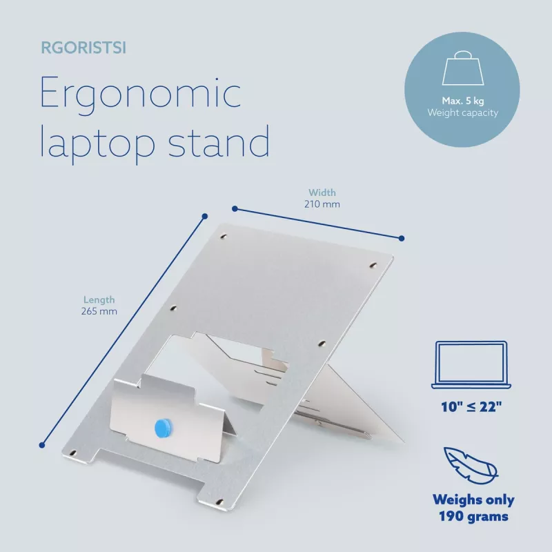 R-Go Tools Laptop-Ständer R-Go Riser Flexible, verstellbarer klappbarer Laptop-Ständer, ergonomisch, Hylite-Aluminium, silber