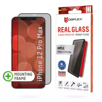 Displex Privacy Full Cover Screen Protector (10H) für Apple iPhone 12 Pro Max, Eco-Montagerahmen, Privacy-Filter, gehärtetes Glas, kratzfeste Schutzfolie, case-freundlich