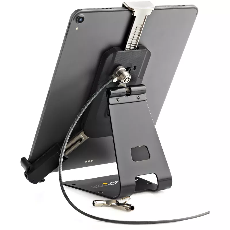 StarTech.com Sicherer Tablet-Ständer mit K-Slot-Kabelschloss – abschließbare Tablet-Halterung für 7,9-Zoll- bis 13-Zoll-Tablets – universelle, verstellbare Tablet-Montierung für Schreibtisch/Oberfläche – abschließbare Diebstahlschutz-Halterung