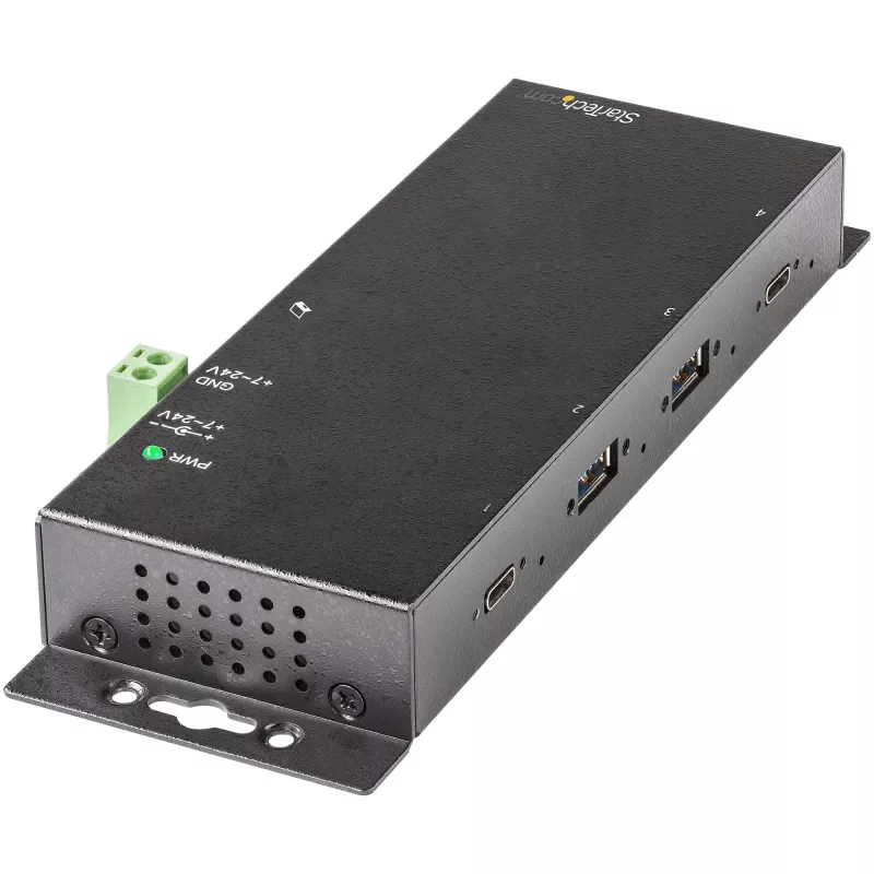 StarTech.com 4-Port USB-C-Hub 10 Gbit/s – Industrieller USB-C-Hub aus Metall – 2x USB-C & 2x USB-A – ESD-Überspannungsschutz – USB-C- oder USB-A-Host – eigenständig betriebener, montierbarer USB 3.2 Gen 2 Typ-C-Hub