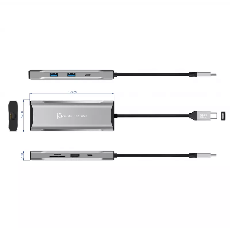 j5create JCD393 4K60 Elite USB-C® 10Gbps Mini Dock, Space Grau