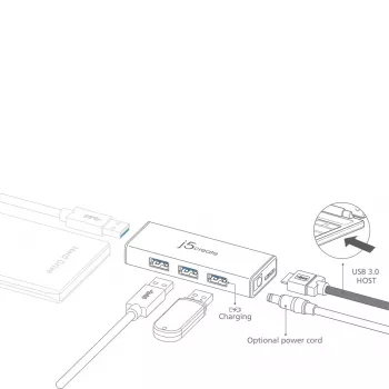 USB-Hub j5create JUH340 4-Port USB 3.0 Schwarz Aluminium