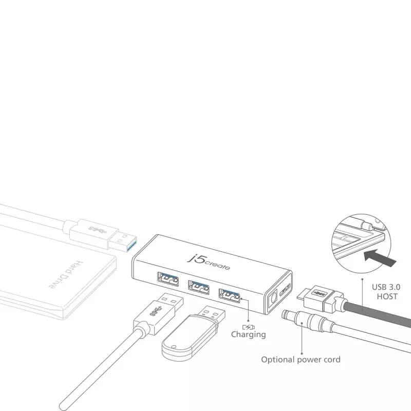 USB-Hub j5create JUH340 4-Port USB 3.0 Schwarz Aluminium