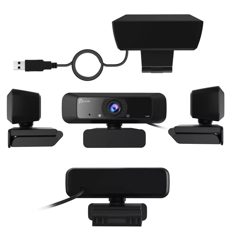 j5create JVCU100 USB™ HD-Webcam mit 360°-Rotation, 1080p Videoaufnahmeauflösung, Schwarz