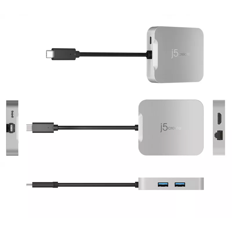 j5create JCD391 4K60 Elite USB-C® PD Multi-Port-Adapter, Silber