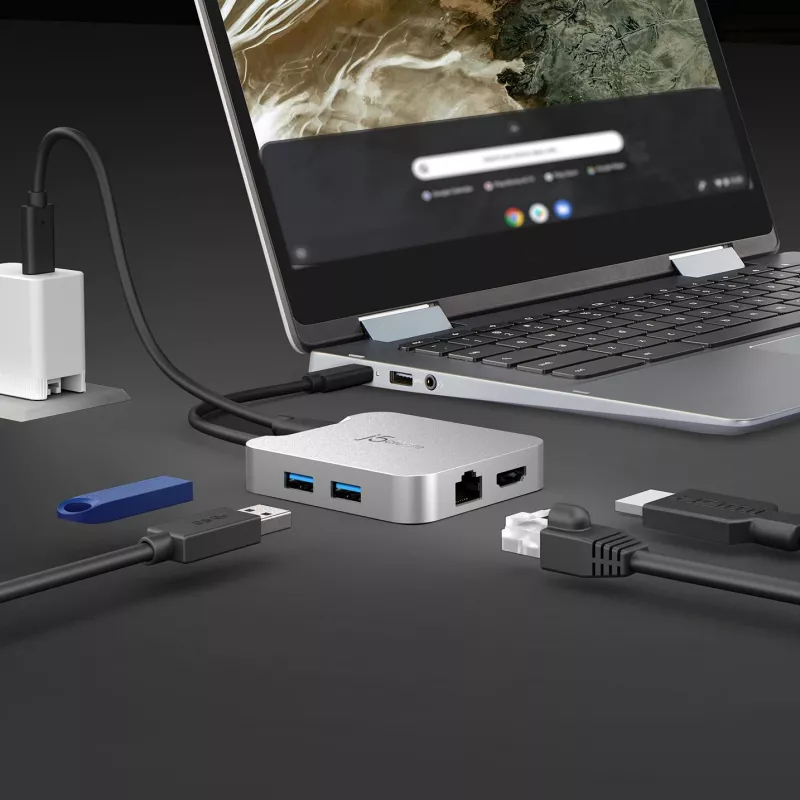 j5create JCD391 4K60 Elite USB-C® PD Multi-Port-Adapter, Silber