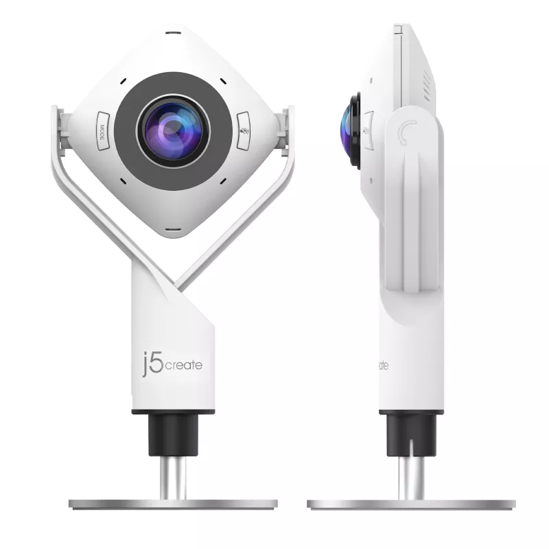 j5create JVCU360 360° Allround-Webcam, 1080p Videoaufnahme-Auflösung, Weiß und Schwarz