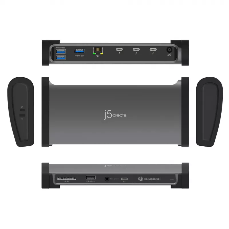 j5create JTD562 - 8K Thunderbolt™ 4 Dockingstation - EU, Kabelgebunden, Thunderbolt 4, 96 W, 3,5 mm, 10,100,1000 Mbit/s, Grau