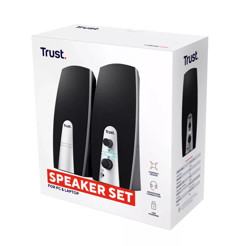 Trust 24660 Lautsprecherset 5 W PC/Laptop Schwarz, Metallic 2.0 Kanäle