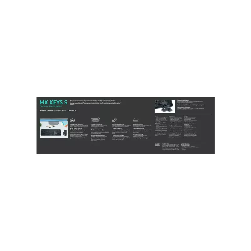 Logitech MX Keys S Tastatur Universal RF Wireless + Bluetooth AZERTY Belgisch Graphite
