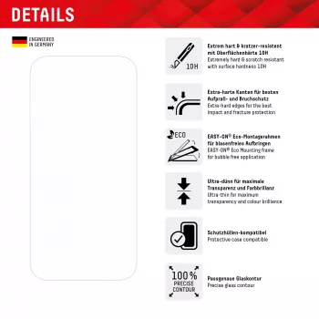 Displex Displayschutzfolie + Hülle für Apple iPhone 15 Plus, Eco-Montagerahmen, kratzfest