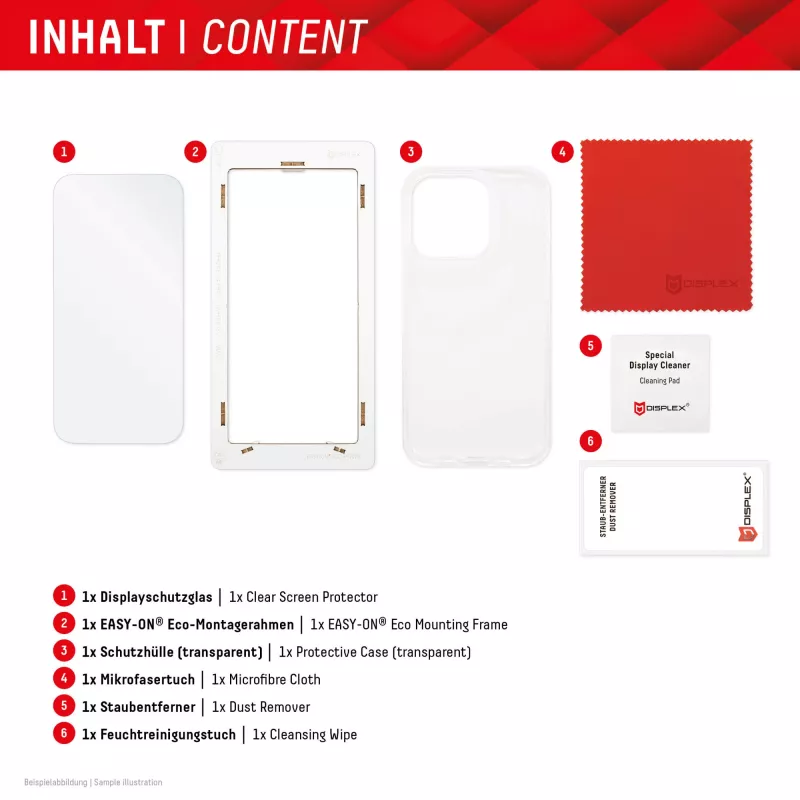 Displex Displayschutzfolie + Hülle für Apple iPhone 15 Plus, Eco-Montagerahmen, kratzfest