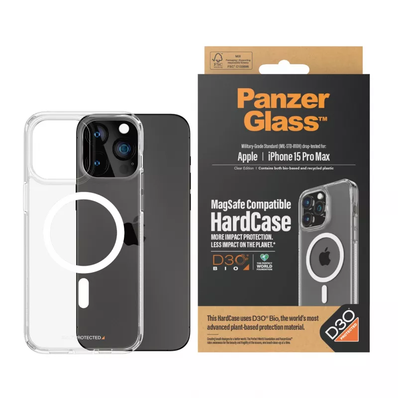PanzerGlass ® HardCase Transparent mit White MagSafe & D3O® iPhone 15 Pro Max