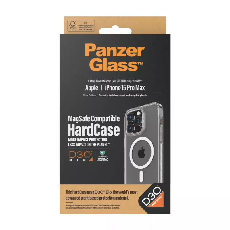 PanzerGlass ® HardCase Transparent mit White MagSafe & D3O® iPhone 15 Pro Max