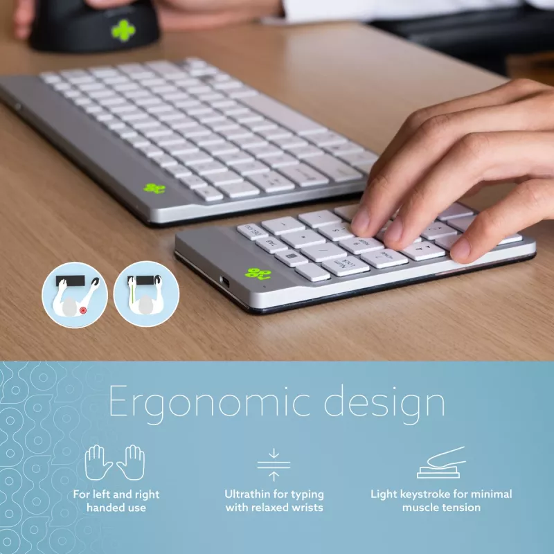 R-Go Tools Ziffernblock R-Go Numpad Break, ergonomischer Ziffernblock mit Break-Software, Bluetooth, Weiß