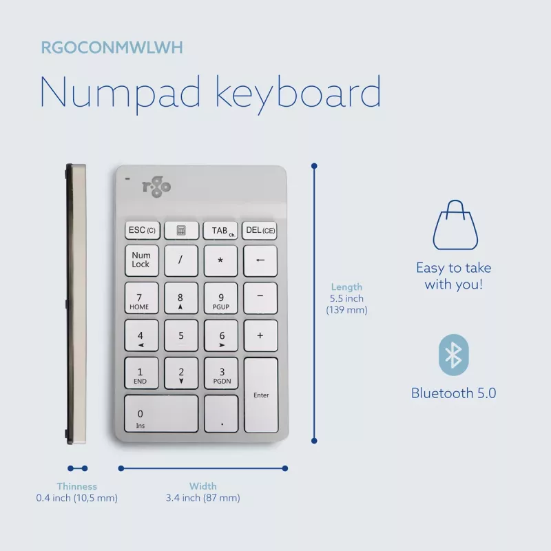 R-Go Tools Ziffernblock R-Go Numpad Break, ergonomischer Ziffernblock mit Break-Software, Bluetooth, Weiß