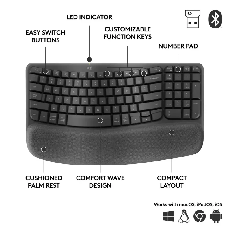 Logitech Wave Keys for Business Ergonomische Tastatur Full-Size Kabellos