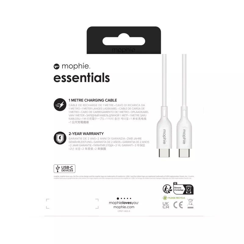 mophie essentials Ladekabel | 1 m USB-Kabel USB 2.0 USB-C Weiß